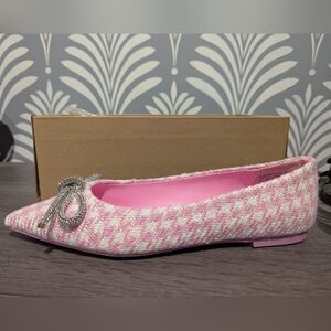 Steve Madden Pink and White Elina Pointed Ballet Flat with Crystal Bow